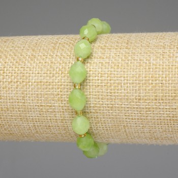 Armband aus Chrysolith Olivin, facettierte Körner 9×8 mm, Seed-Beads ca. 3 mm, Länge ca. 18 cm, Stretch