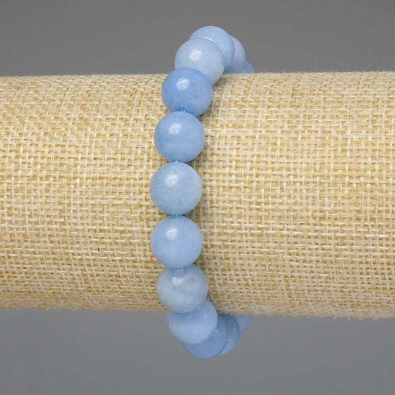 Armband aus Aquamarin, glatte Kugeln 10 mm, Länge ca. 18 mm ± Stretcharmband