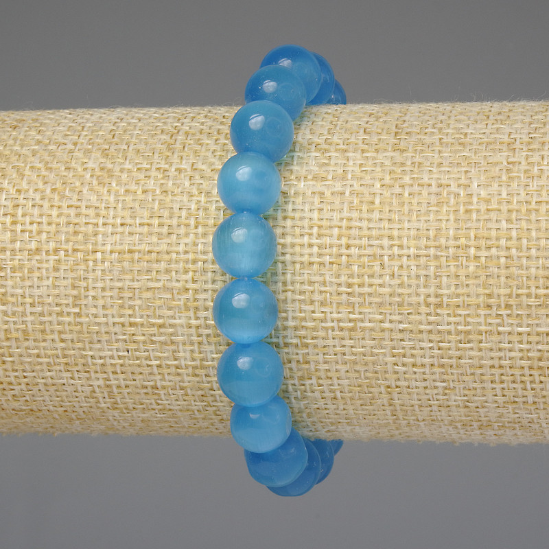 Armband Azurblaues Katzenauge – glatte Kugel 10 mm, Länge ca. 18 cm, Stretch