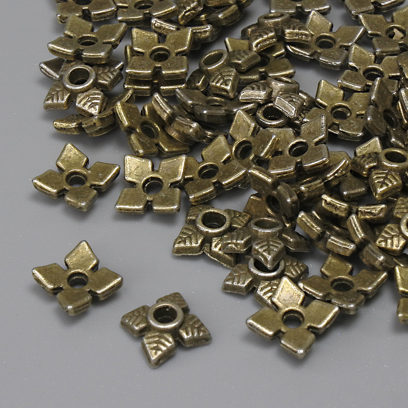 Perlenkappe Bronze-Metallfarbe, Maße 6×6×1,5 mm, Loch Ø ca. 1,5 mm, Verpackung 44 Stück +