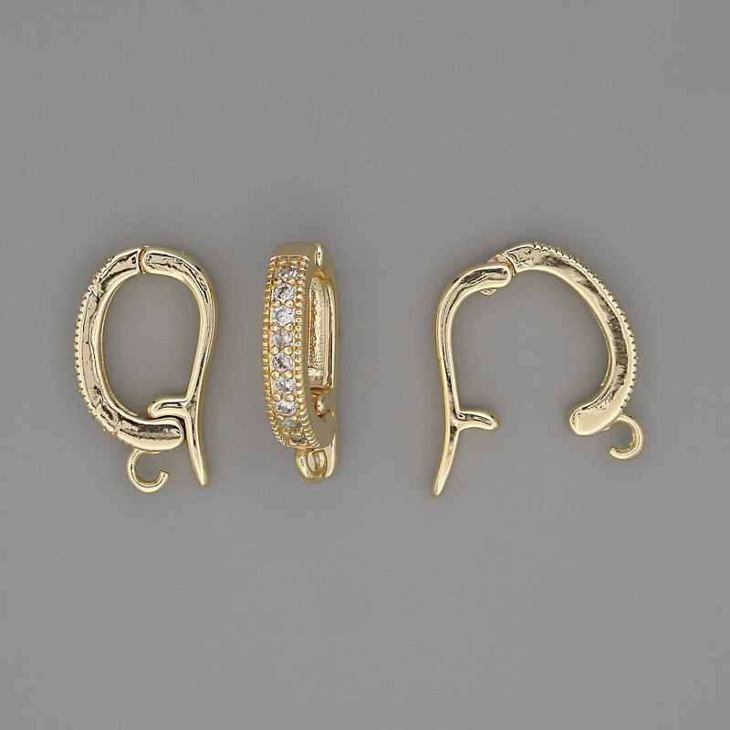 Abnehmbarer Bail für Anhänger, Durchmesser 18×3 mm ±, weiße Strasssteine, goldfarbener Metallton