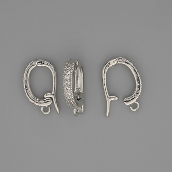 Abnehmbares Bail für Anhänger, Durchmesser 18×3 mm ±, weiße Strasssteine, silberfarbener Metallton