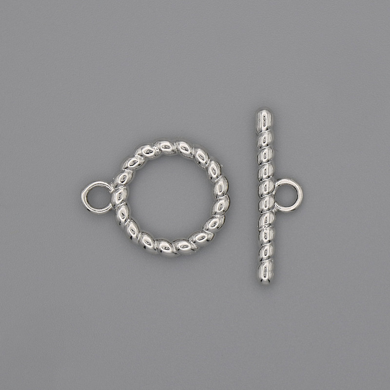 Schmuckzubehör: Toggleverschluss, Ring Ø 22×2,5 mm, Stab Ø 15 mm, Loch Ø 10 mm, silberfarbener Metallton