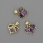 Herzanhänger mit violetten Kristallen 12×12 mm, Länge ca. 17 mm, goldfarbenes Metall
