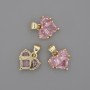 Herzanhänger mit rosa Kristallen 12×12 mm ±, Länge ca. 17 mm ±, goldfarbenes Metall