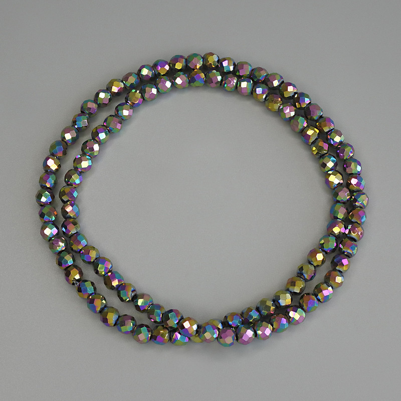 Regenbogenfarbige Hämatit-Perlen, facettierte Kugeln 4 mm ±, auf Nylonfaden, Länge ca. 38 cm+