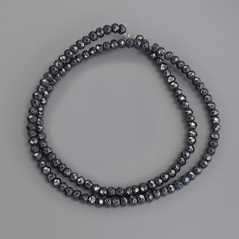 Facettierte Hämatit-Rondellperlen 4×3 mm ± auf Faden, Länge ca. 40 cm