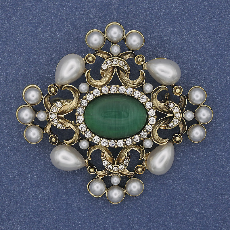Anstecknadel-Anhänger „Akzent Perle Katzenauge“ goldfarben 53×58 mm+