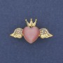 Brosche-Anhänger Herz Rosa Katzenauge mit Strasssteinen, goldfarbenes Metall 31×18 mm+