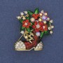 Brosche Weihnachtsstiefel – Emaille, Strasssteine, goldfarbenes Metall, 37×32 mm +