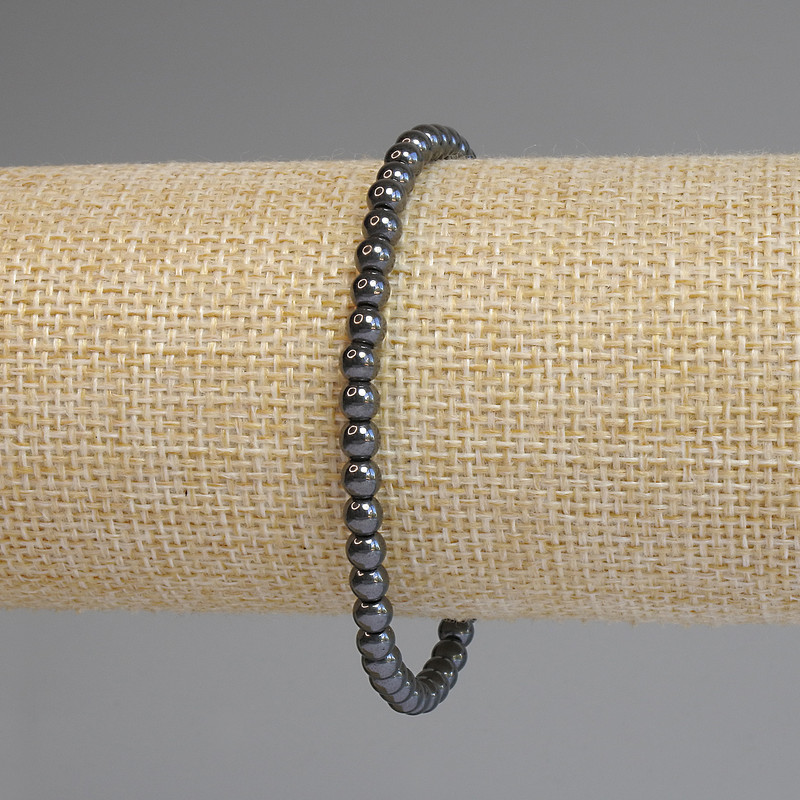 Hämatit-Armband, glatte Kugel 4 mm, Länge ca. 18 cm, Stretch-Basis
