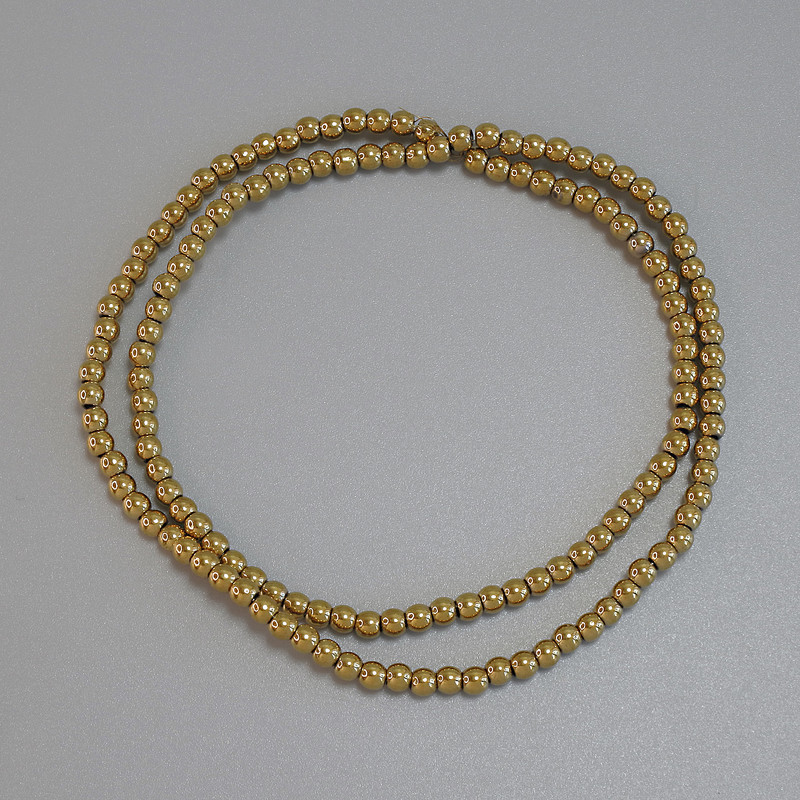 Hämatit-Perlen, goldfarbene glatte Kugeln 3 mm ± auf Faden, Länge ca. 39 cm