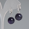 Ohrringe aus natürlichem Amethyst, glatte Kugel, Durchmesser 14 mm, Länge ca. 32 mm, silberfarbenes Metall