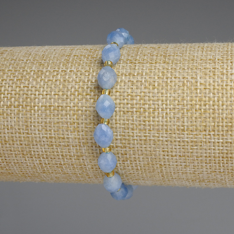 Aquamarin-Armband, facettierte Körner, Durchmesser ca. 8 × 6 mm, Länge ca. 18 cm, Stretcharmband