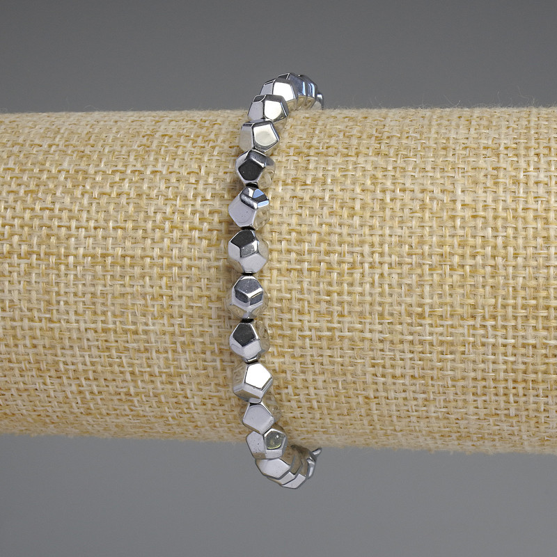 Hämatitarmband silberfarben, facettenreiche 6-mm-Perlen, Länge ca. 18 cm, Stretcharmband