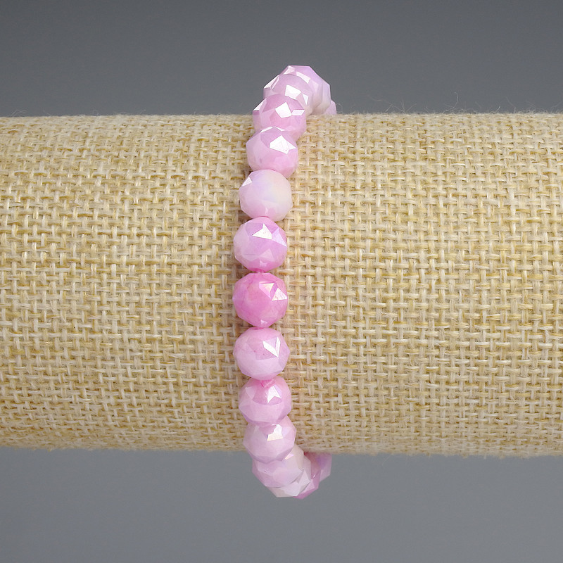 Armband aus tschechischem Kristall, rosa mehrfarbig, facettierte Kugeln 8 mm, Länge ca. 18 mm, Stretch