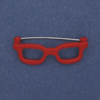 Brosche Brille rote Emaille silberfarbenes Metall 41×15 mm+