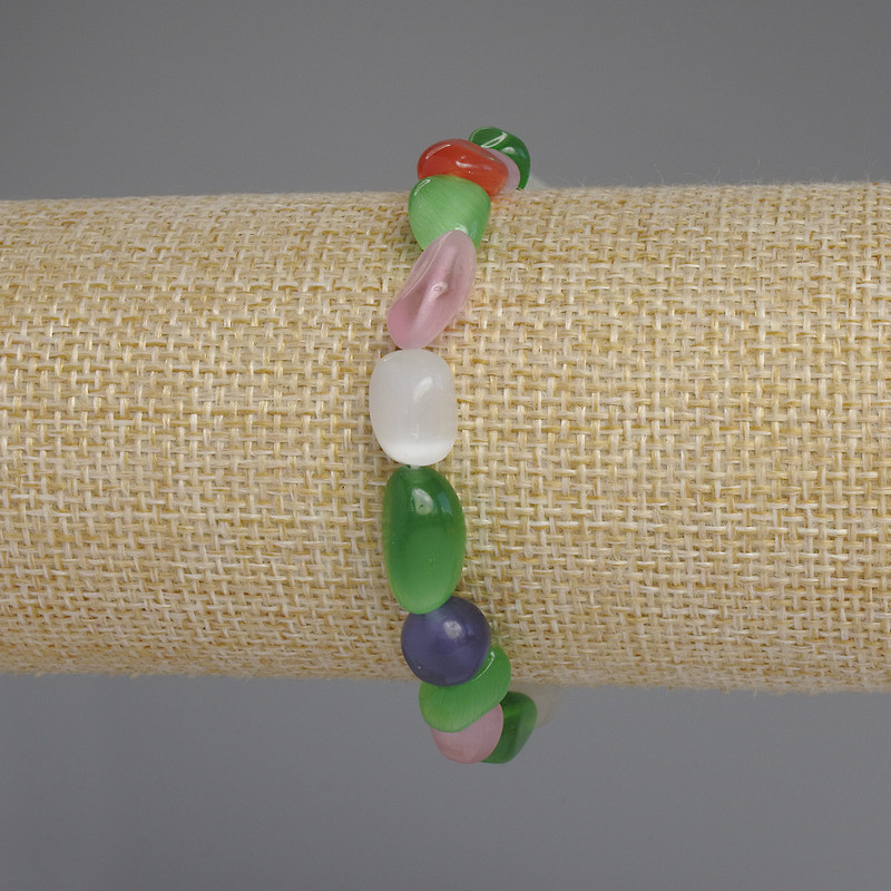Armband Katzenauge, Aquamarin und Mondstein, facettiert, Durchmesser 10-12×8-9 mm +-, Länge 18 mm +-, Stretch