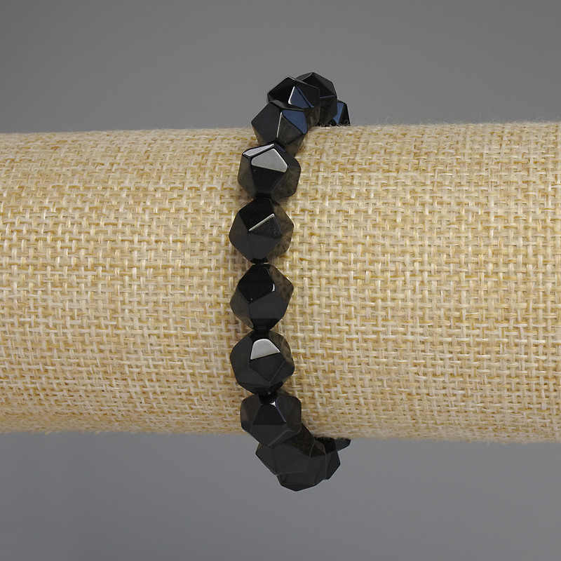 Armband aus schwarzem Onyx, facettierte Perlen, Durchmesser 10×8 mm, Länge ca. 18 cm, elastisch