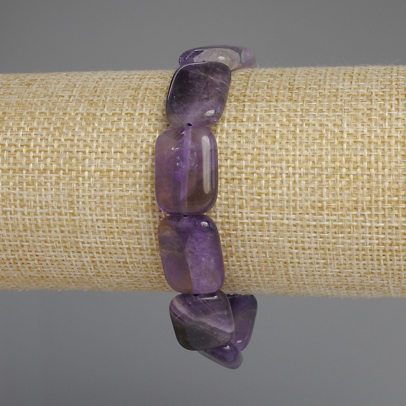Armband Amethyst rechteckige Glieder, Maße 18 × 13 mm, Länge ca. 18 cm, Stretch