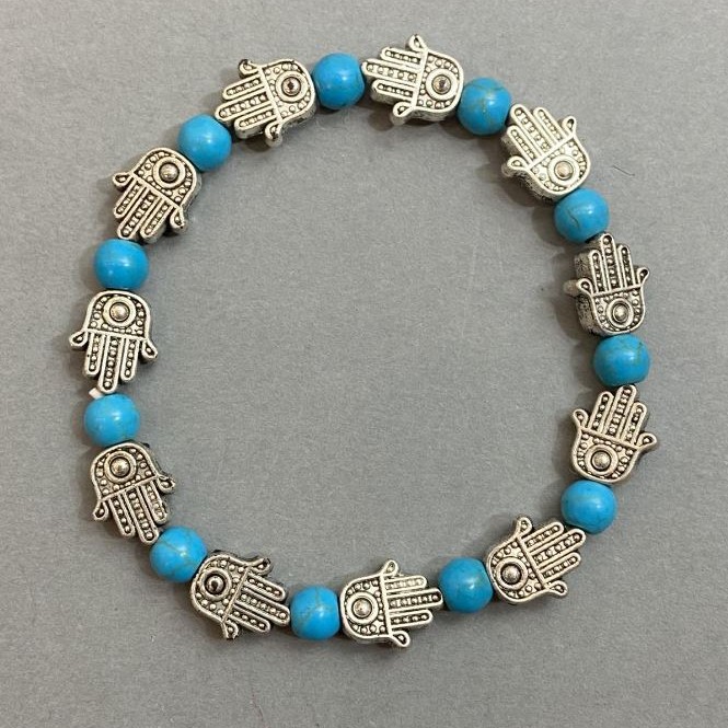 Türkises Kugelarmband mit 6 mm Kugeln ±, Handflächen-Einlage, Umfang 18 cm, auf Elastikband