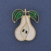 Brosche-Anhänger Birnenform, Emaille, goldfarbenes Metall, 40 × 33 mm+