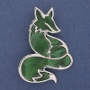 Brosche-Anhänger „Fuchs“ in grünem Perlmutt und silberfarbenem Metall, 56×38 mm+