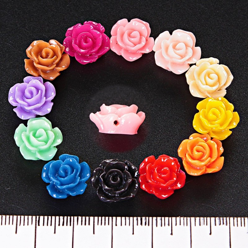 Rosenblütenperlen assortiert, Loch durchgehend Ø13 mm, Gewicht ca. 9 g, 20 Stück