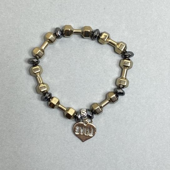 Hämatit-Hantelarmband 20×7 mm ±, facettierte Rondellen 8×4 mm ±, Länge 18 cm, Stretch