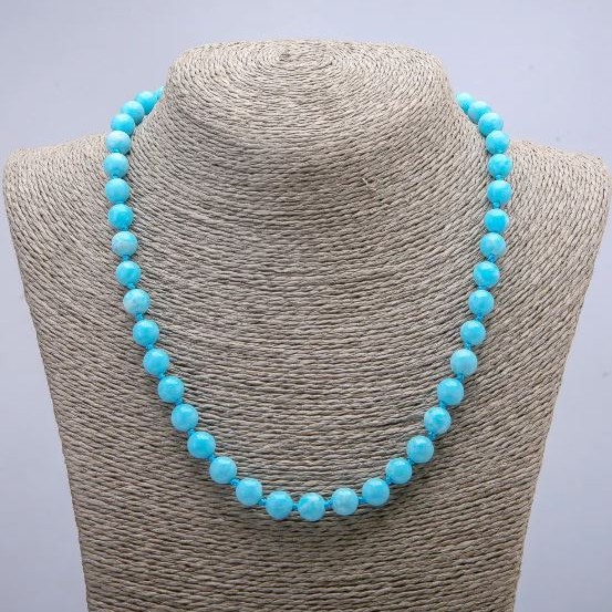 Halskette aus natürlichem Larimar, glatte Kugeln, Durchmesser ca. 8 mm, Länge ca. 46 cm