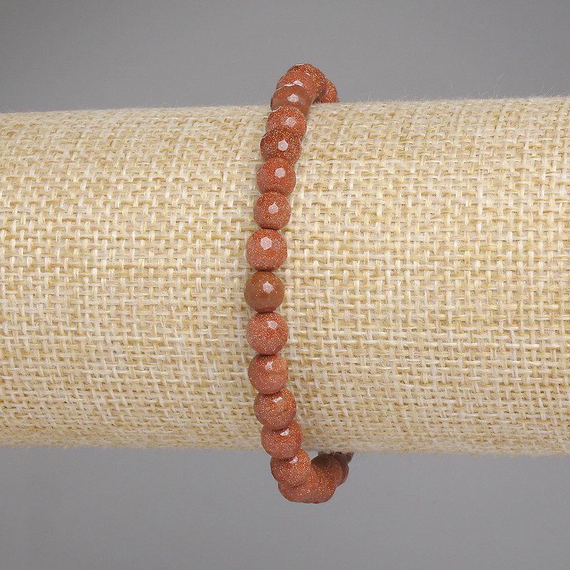 Armband aus Aventurin, Goldener Sand, facettierte Kugel, Durchmesser 6 mm ±, Länge 18 cm ± Stretch
