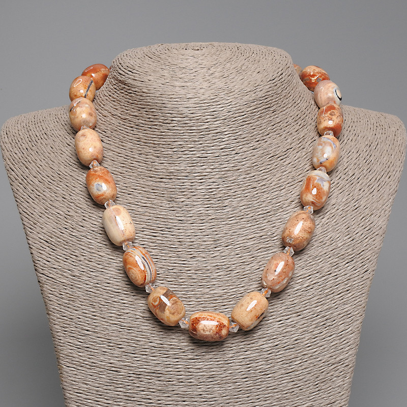 Kette aus Wüstenjaspis, Barrel-Perlen, Durchmesser ca. 18×13 mm, 5 mm Seed-Beads, Länge ca. 45 cm, mit Verschluss