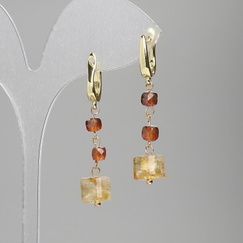 Ohrringe Citrin Zylinder 9×6 mm ±, Hessonit (Gelbgarnet) Kubus 4 mm ±, Länge ca. 42 mm ±