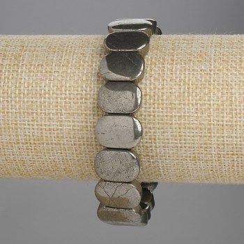 Pyrit-Armband, glatte Glieder 15×10 mm, Länge ca. 18 cm, Elastikband