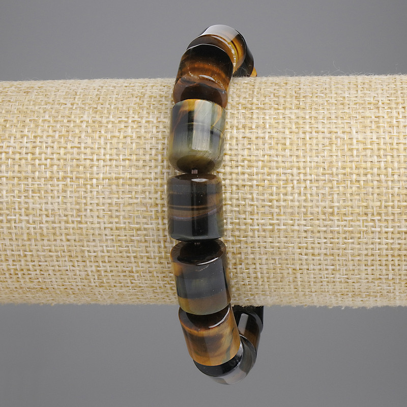 Armband Falkeauge – zylindrische Perlen, Durchmesser ca. 14 × 11,5 mm, Länge ca. 18 cm, Stretch
