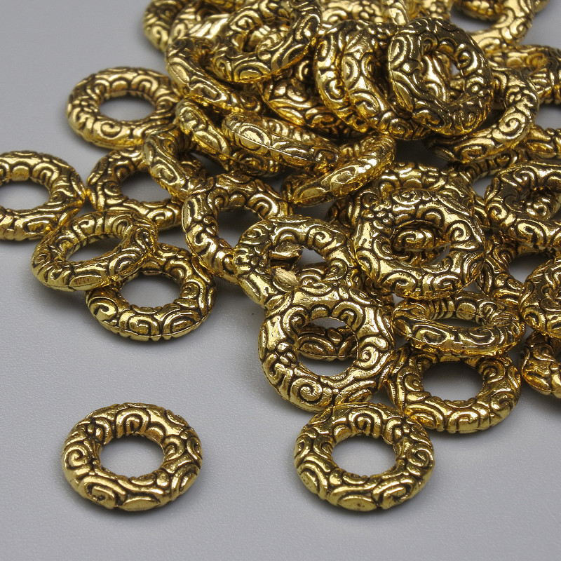 Goldfarbene Einlageperle aus Metall, Durchmesser ca. 8,5×2 mm, Loch Ø ca. 3,5 mm, Verpackung 20 g (~50 Stück)