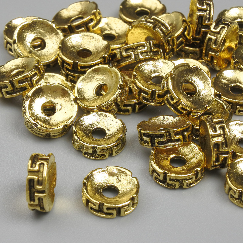 Goldfarbener Perleinsatz, Durchmesser ca. 8×2,5 mm, Bohrung ca. 2,2 mm, Verpackung 20 g (~34 Stück)