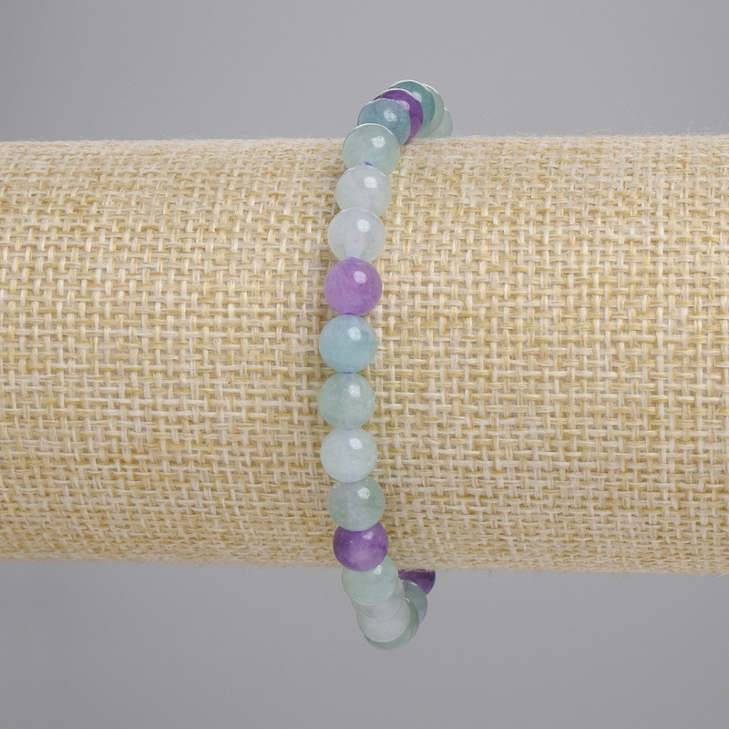 Armband aus Fluorit, natürlicher Stein, glatte Kugel, Durchmesser 6 mm, Länge 18 cm ± (Stretch)