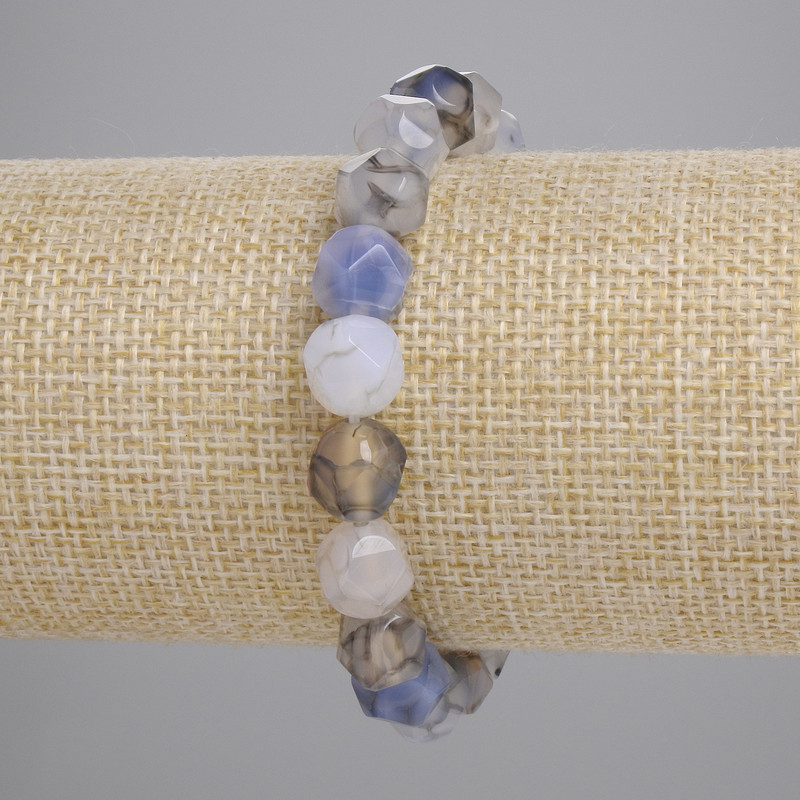 Armband Achat 'Drachenvenen' facettierte Perlen, Durchmesser 9,5×8,5 mm, Länge ca. 18 cm – Elastikband