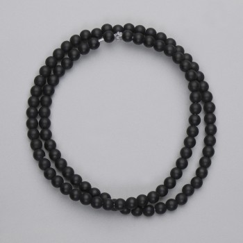 Schungit-Perlen, glatt, 4 mm Durchmesser, auf Schnur