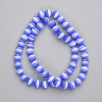 Blaue Katzenaugen-Perlen aus synthetischem Stein, glatte Kugeln, Durchmesser 8 mm ±, auf Faden, Länge 39 cm+