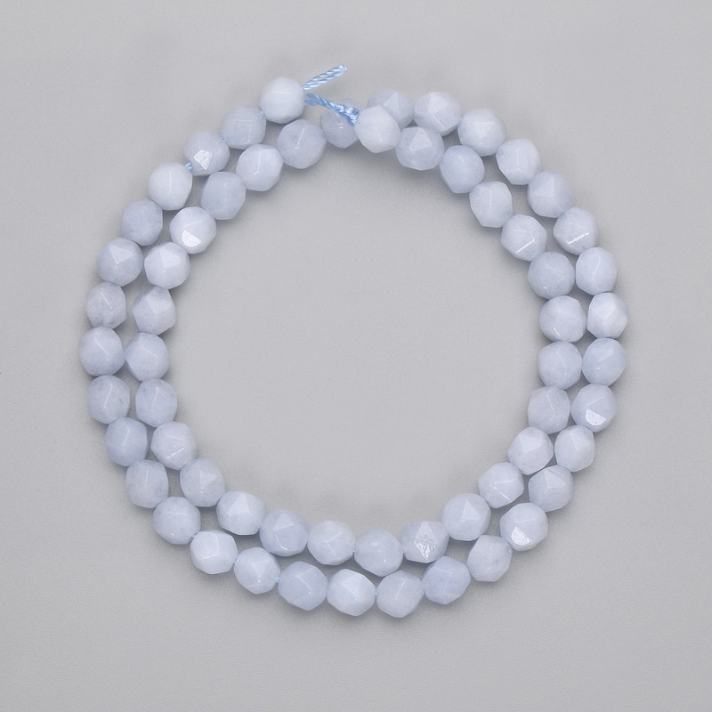 Aquamarin-Facettenperlen, Durchmesser 6×5,5 mm, Länge ca. 37 cm – auf einer Schnur