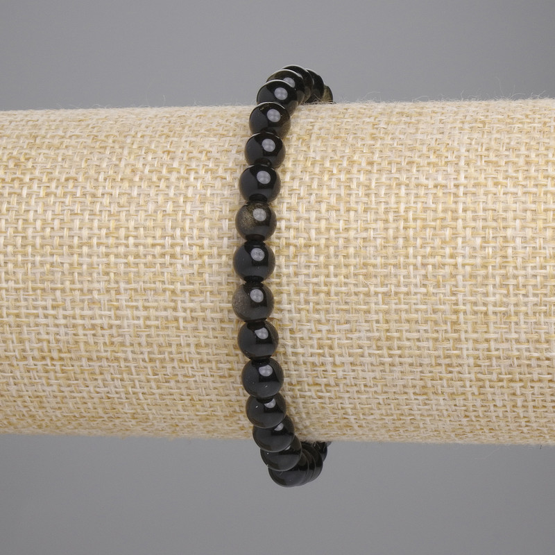 Armband aus Sonnenobsidian – glatte Kugeln Ø ca. 6 mm, Länge ca. 18 cm, Stretcharmband