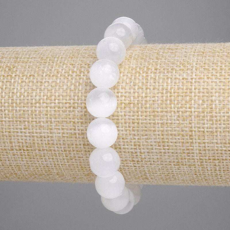 Armband aus Selenit – glatte Kugel, Durchmesser ca. 10 mm, Länge ca. 18 cm, Stretch