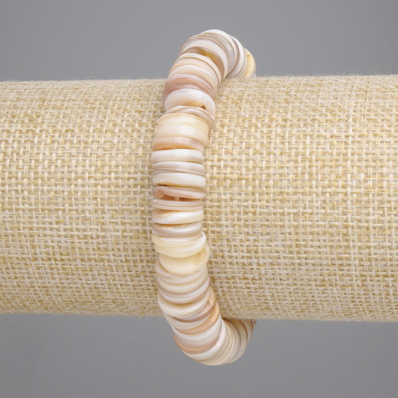 Armband aus Skafarka-Muschel Rondell, Durchmesser 10×2 mm, Länge ca. 18 cm, elastisch