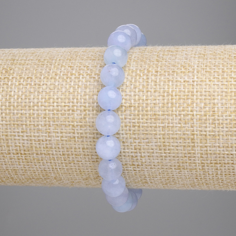 Armband aus Aquamarin, glatte Kugeln, Durchmesser 8 mm, Länge 18 cm, Stretcharmband