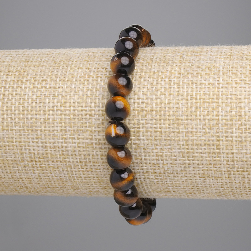 Armband aus Tigerauge, glatte Kugeln, Durchmesser ca. 8 mm, Länge ca. 18 cm, elastisch