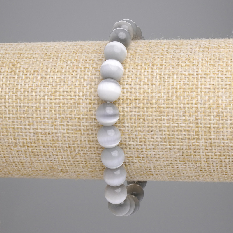 Armband aus grauem Katzenauge, glatte Kugeln, Durchmesser ca. 8 mm, Länge ca. 18 cm, Stretcharmband