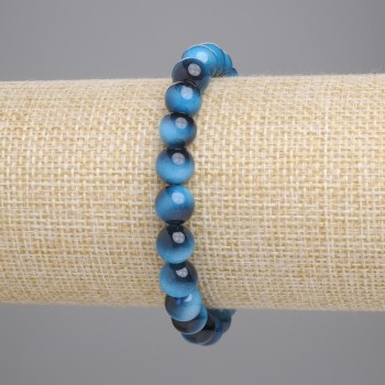 Armband aus blauem Tigerauge, glatte Kugeln, Durchmesser ca. 8 mm, Länge ca. 18 cm, Stretch