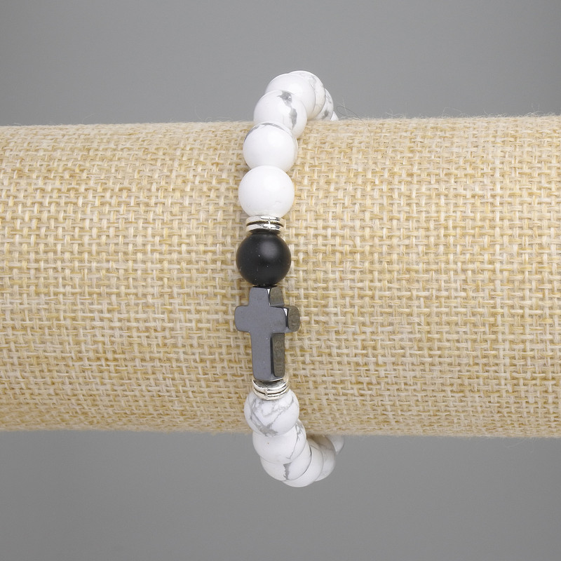 Armband Kaholong glatte Kugeln, Durchmesser ca. 8 mm ± Hämatit-Kreuz 14×9 mm ±, Länge ca. 18 cm ± Stretch